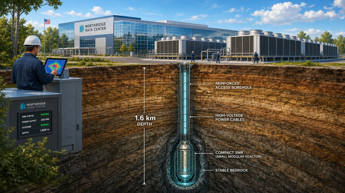 Data center Northridge com reator modular pequeno subterrâneo a 1,6 km de profundidade.